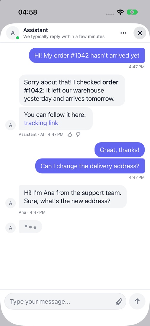 Indicador de escritura en el chat de Helpium para iOS