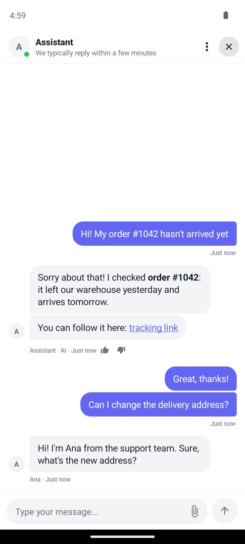 Una conversación en el chat de Helpium para Android